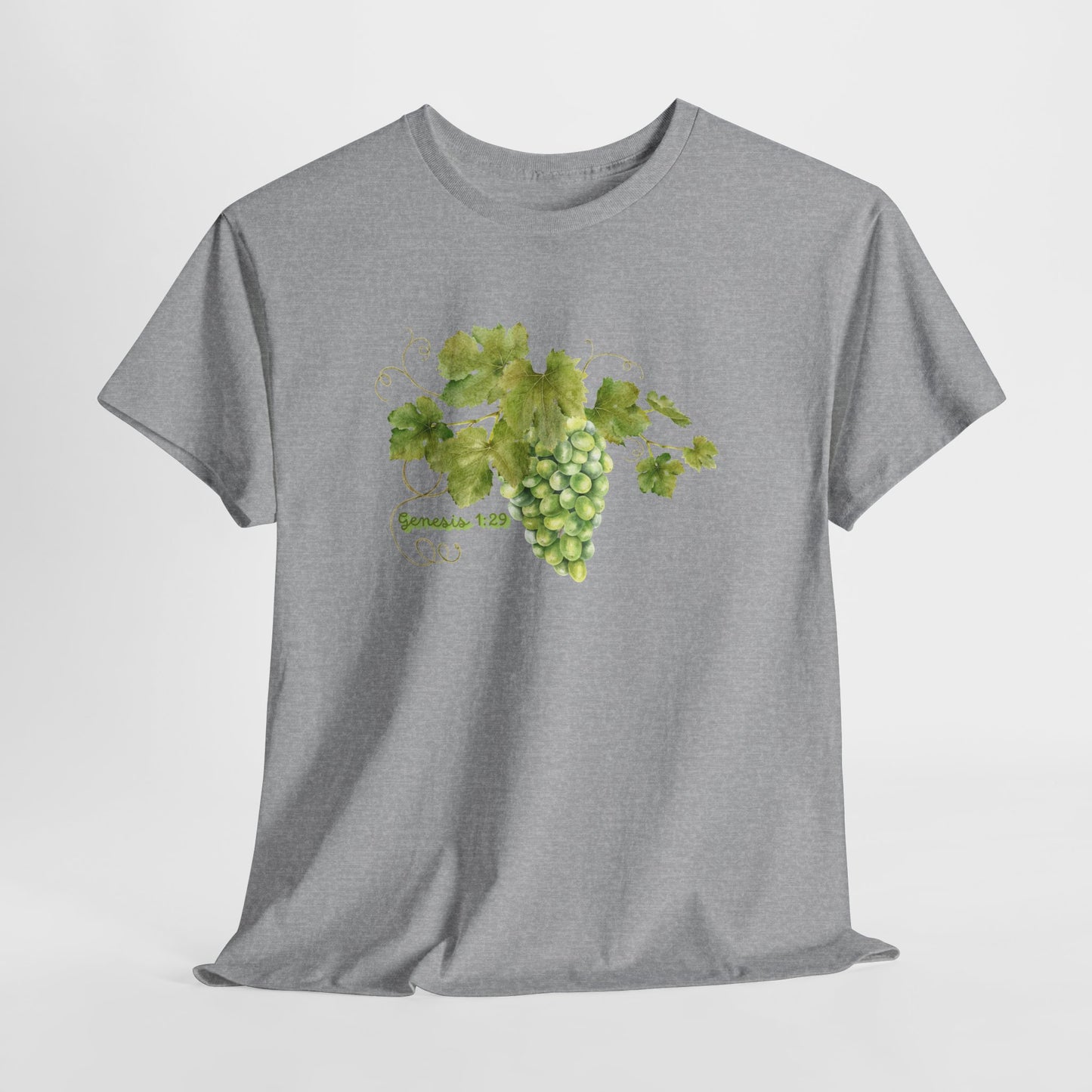 Genesis 1:29 Grapevine Watercolor T-Shirt — Green Grape Vines Tee