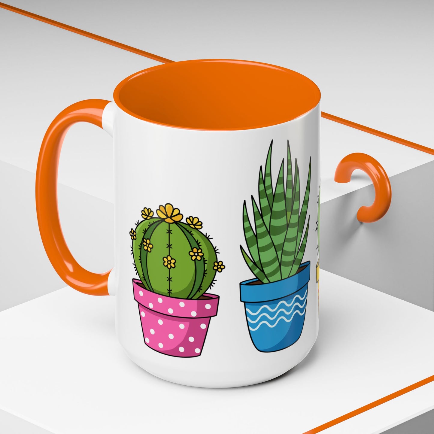 Cactus & Succulent Accent Coffee Mug — Cute Potted Plants 11/15oz