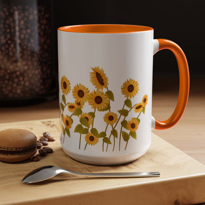Sunflower Field Accent Tea Mug – Bright Floral 11/15oz Ceramic