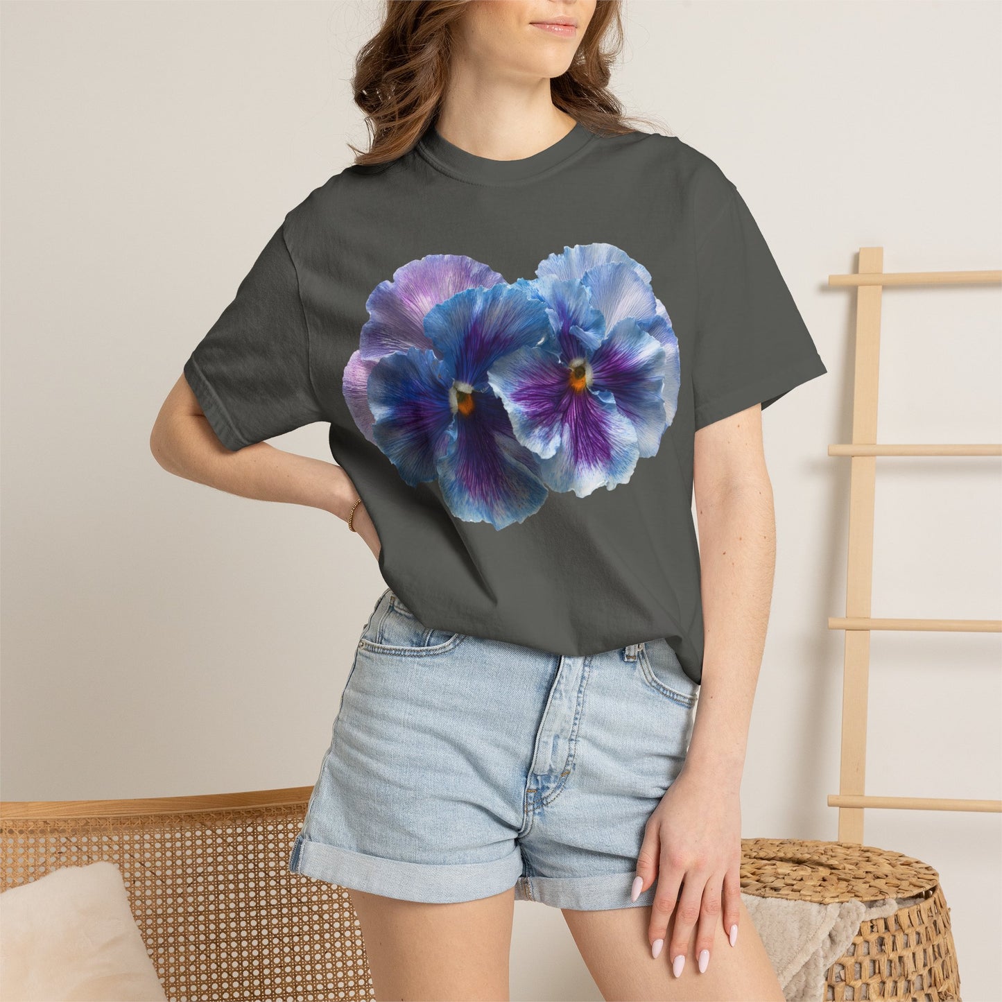 Pansy Watercolor T-Shirt — Purple Blue Floral Graphic Tee