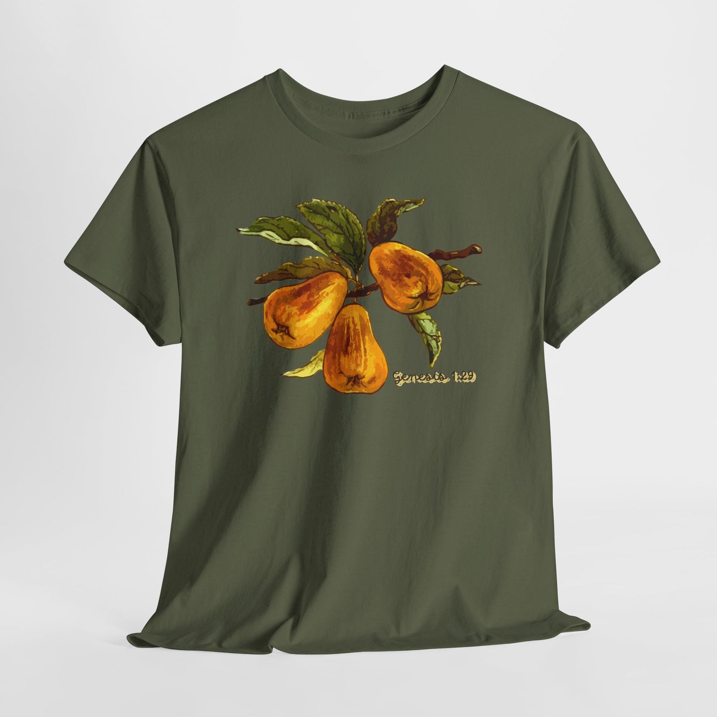 Pear Branch Tee — Watercolor Fruit Graphic T‑Shirt (Genesis 1:29)
