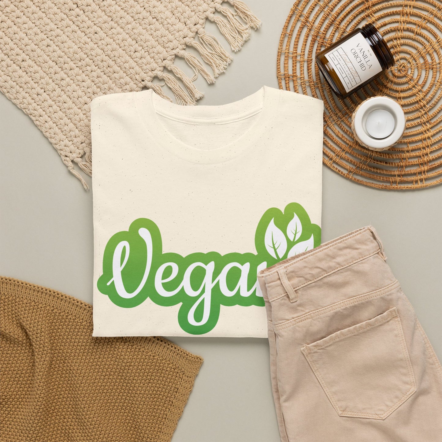 Vegan Script Tee — Green Leaf Eco-Friendly T-Shirt