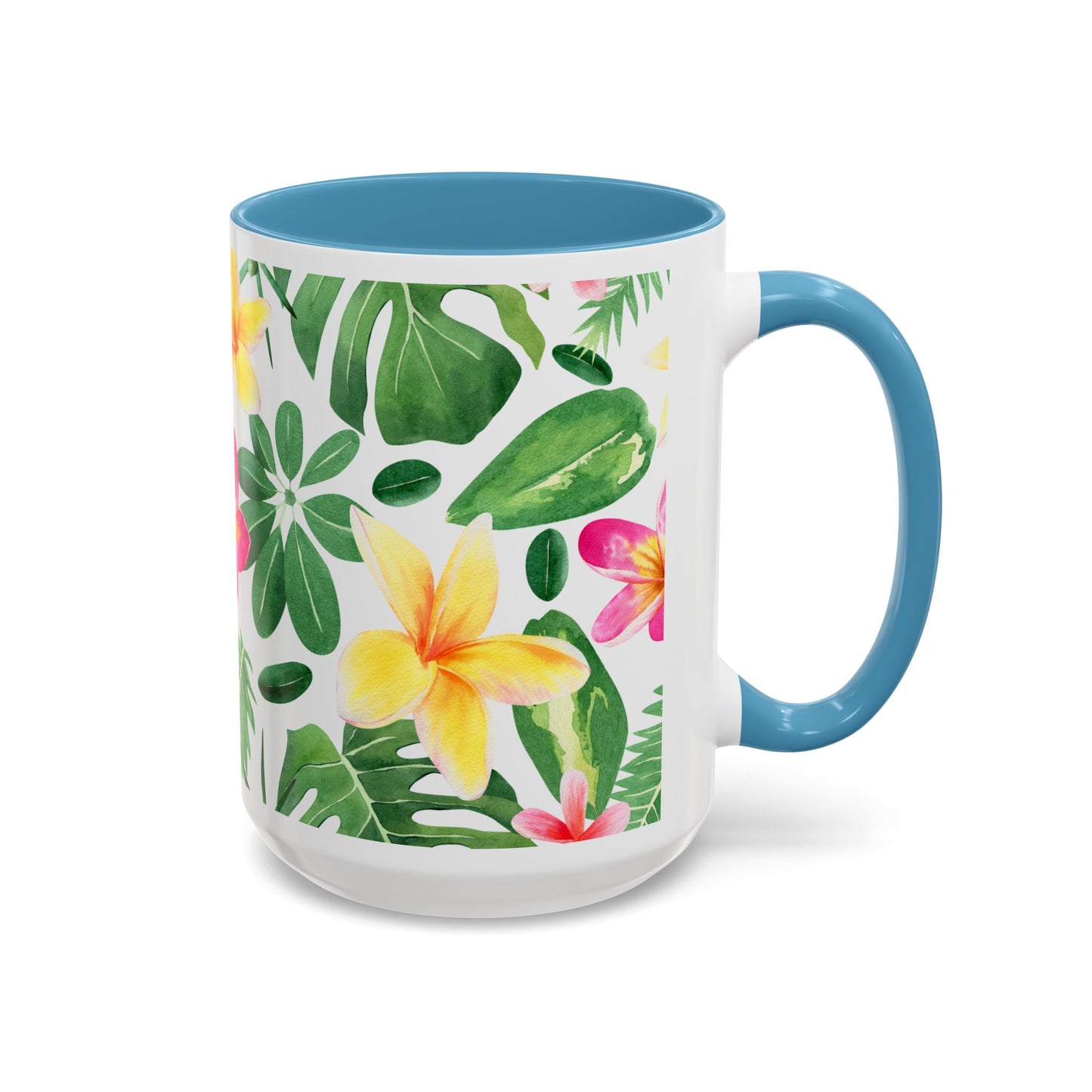 Tropical Floral Coffee Mug — Plumeria & Palm Accent Mug (11/15oz)