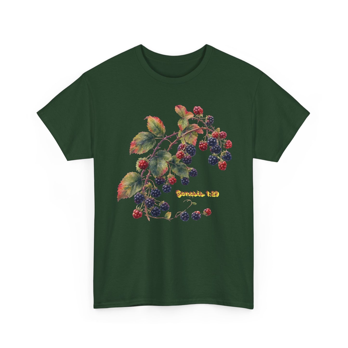 Blackberry Branch T-Shirt — Botanical Berry Illustration with "Genesis 1:29"