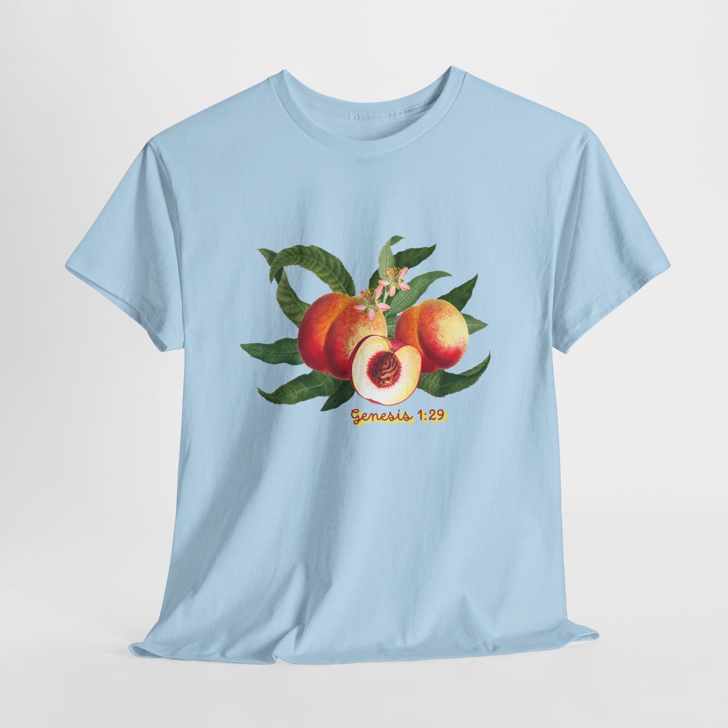 Peach Botanical Tee — Vintage Fruit Illustration T-Shirt ("Genesis 1:29")