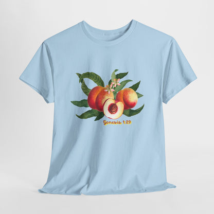 Peach Botanical Tee — Vintage Fruit Illustration T-Shirt ("Genesis 1:29")