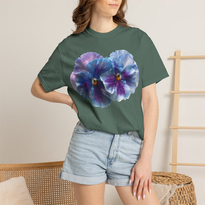 Pansy Watercolor T-Shirt — Purple Blue Floral Graphic Tee