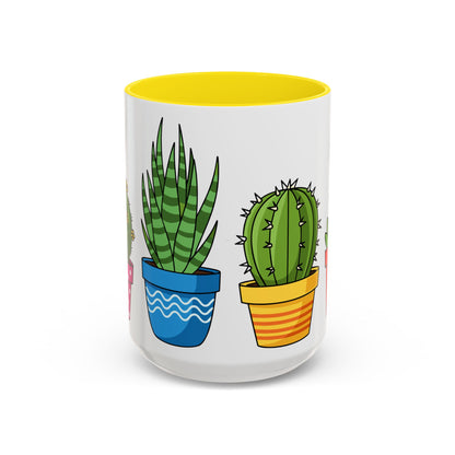 Cactus & Succulent Accent Coffee Mug — Cute Potted Plants 11/15oz
