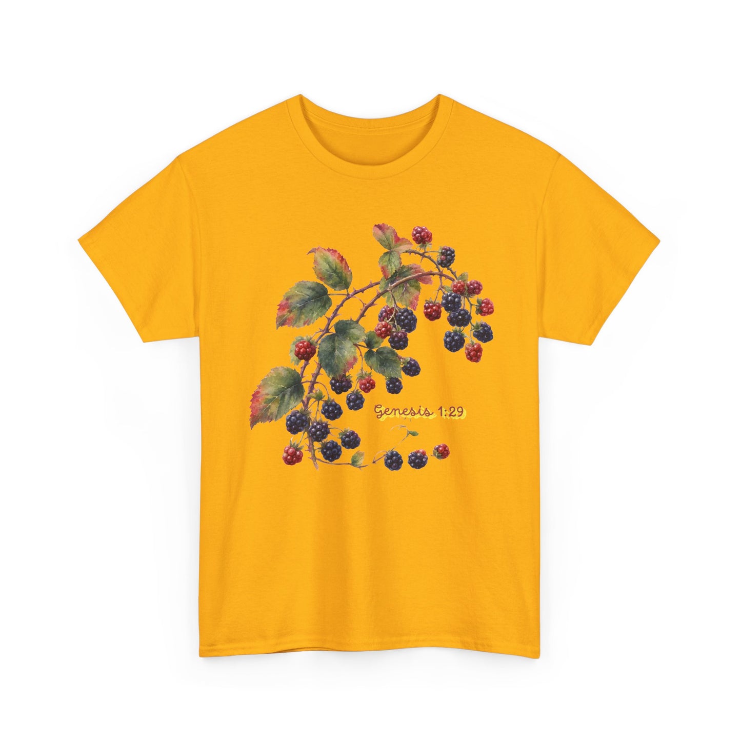 Blackberry Branch T-Shirt — Botanical Berry Illustration with "Genesis 1:29"