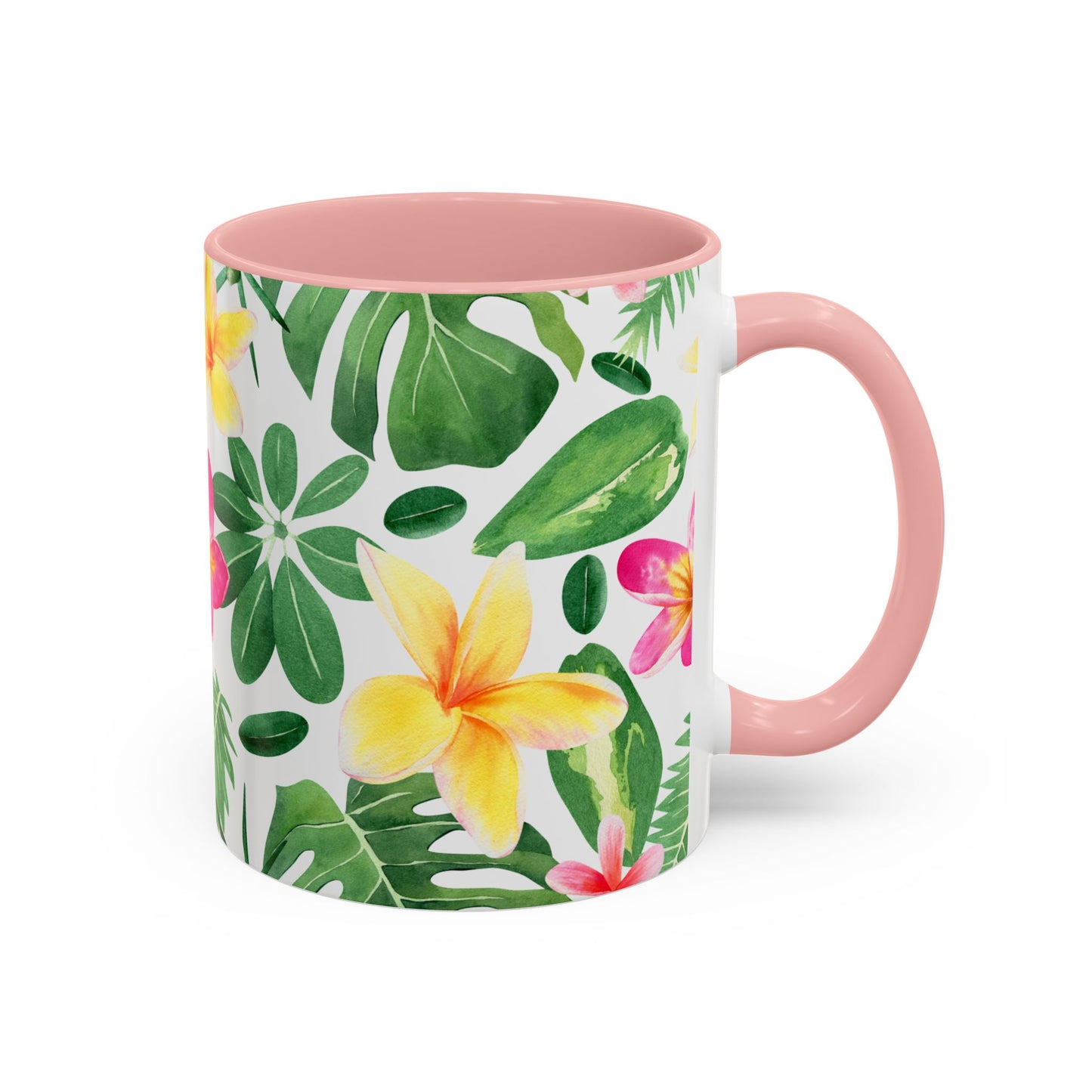 Tropical Floral Coffee Mug — Plumeria & Palm Accent Mug (11/15oz)