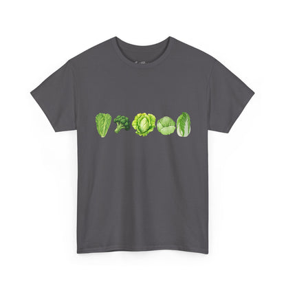 Vegetable Row T-Shirt — Green Veggies Lettuce Broccoli Cabbage Graphic Tee