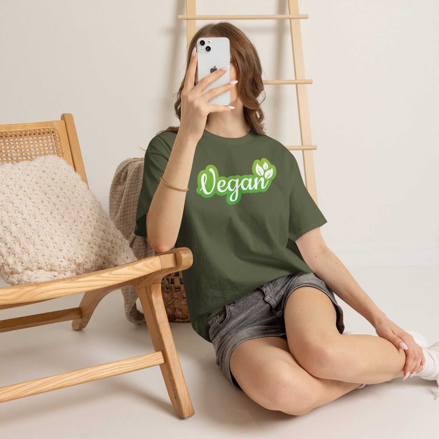 Vegan Script Tee — Green Leaf Eco-Friendly T-Shirt