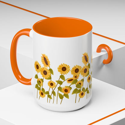 Sunflower Field Accent Tea Mug – Bright Floral 11/15oz Ceramic