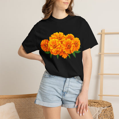 Marigold Blooms T-Shirt — Vibrant Floral Graphic Tee