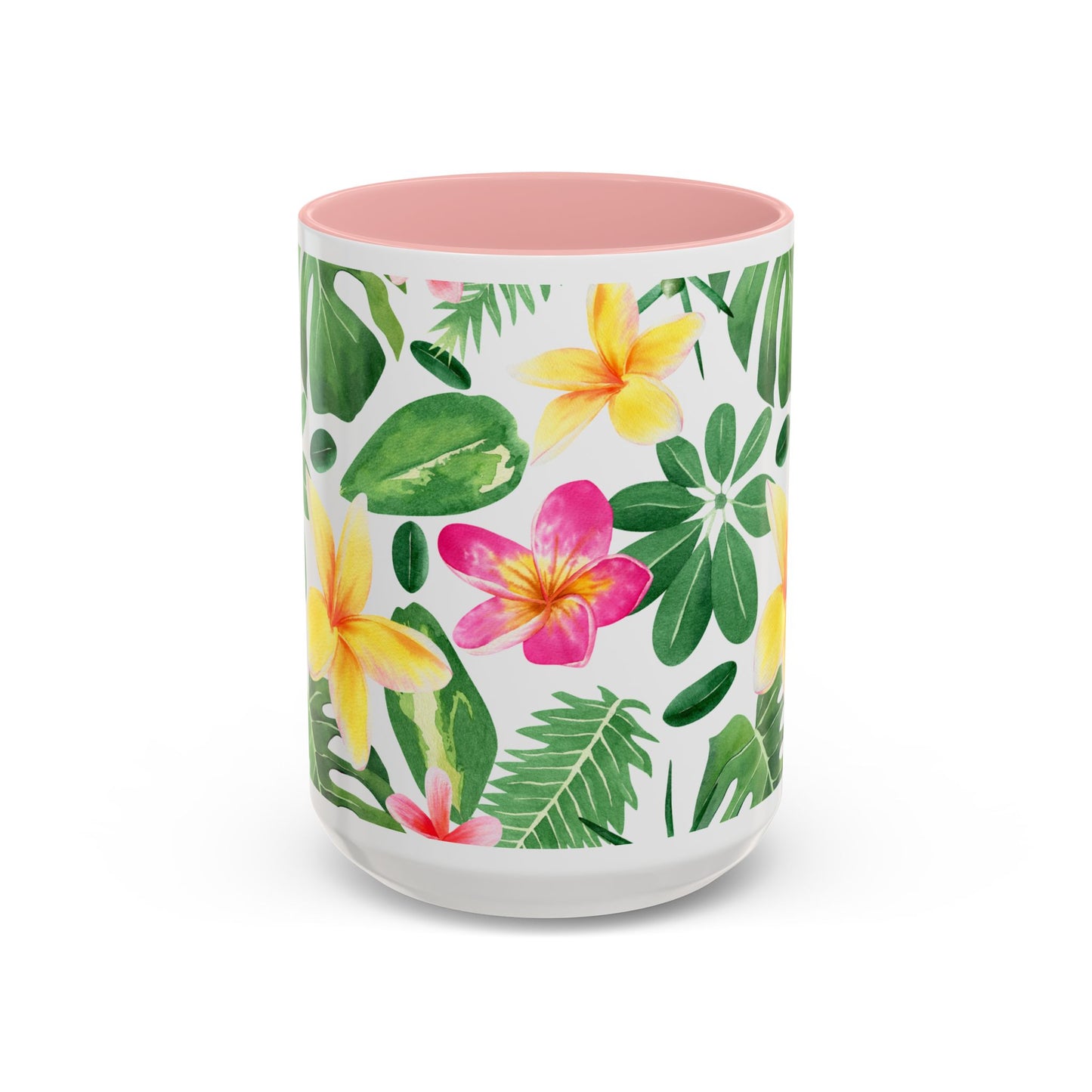 Tropical Floral Coffee Mug — Plumeria & Palm Accent Mug (11/15oz)