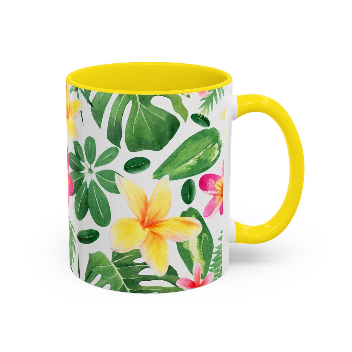 Tropical Floral Coffee Mug — Plumeria & Palm Accent Mug (11/15oz)