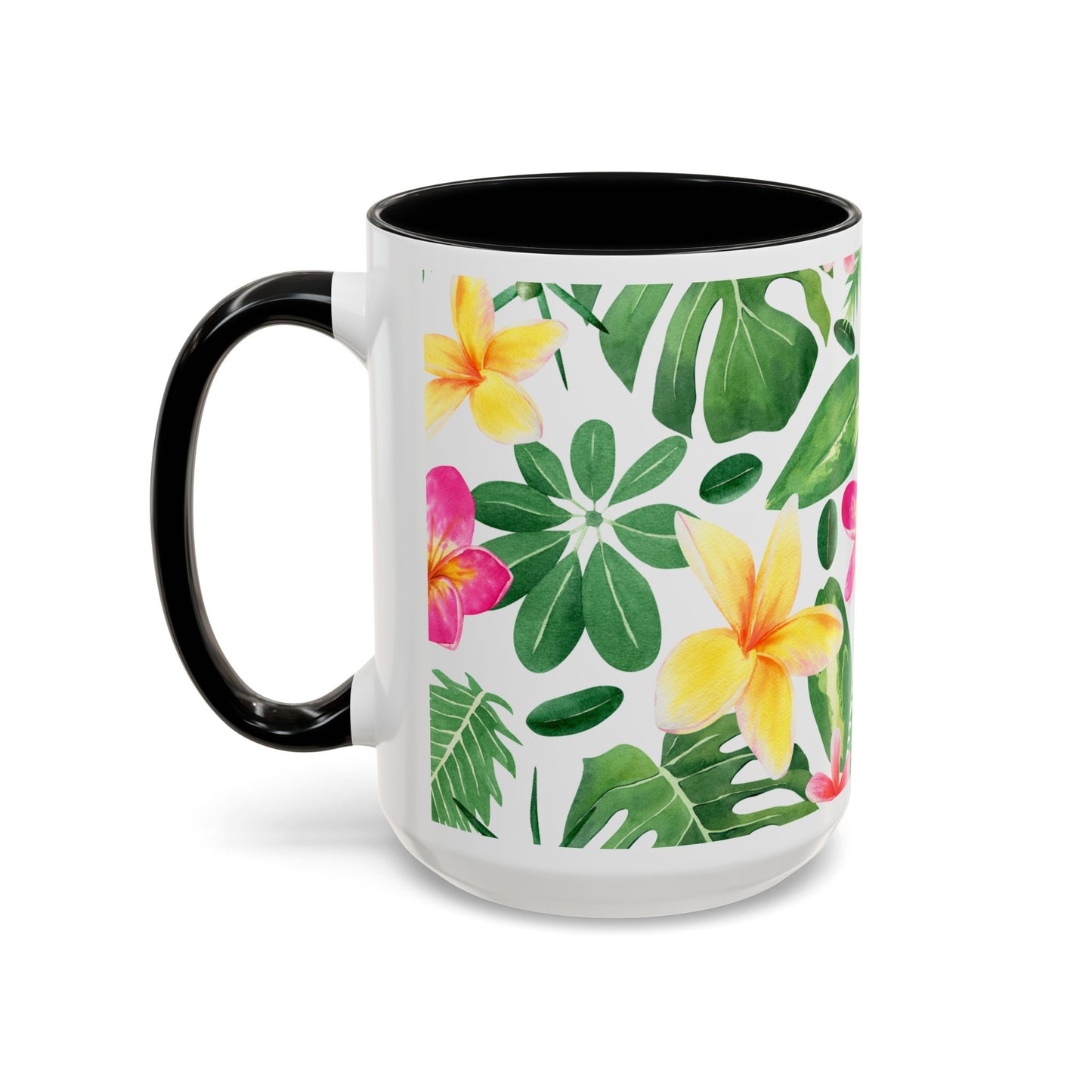 Tropical Floral Coffee Mug — Plumeria & Palm Accent Mug (11/15oz)
