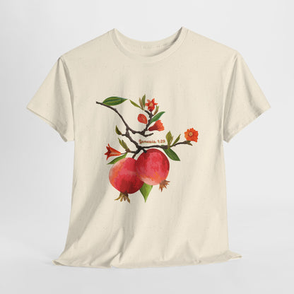 Pomegranate Bloom T-Shirt — Botanical Fruit Watercolor Tee