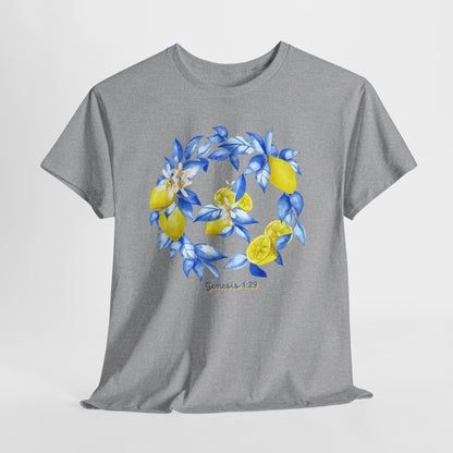 Lemon Wreath Graphic Tee — Genesis 1:29 Floral Scripture T-Shirt