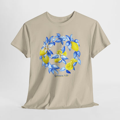 Lemon Wreath Graphic Tee — Genesis 1:29 Floral Scripture T-Shirt