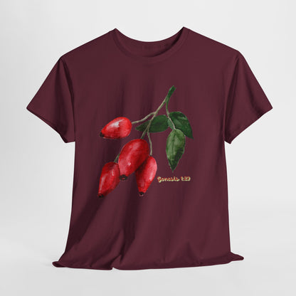 Rosehip Botanical Tee — Illustrated Rose Hips with Jeremiah 1:9 Scripture Accent