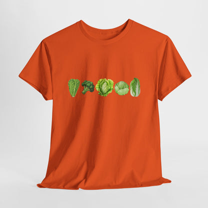 Vegetable Row T-Shirt — Green Veggies Lettuce Broccoli Cabbage Graphic Tee