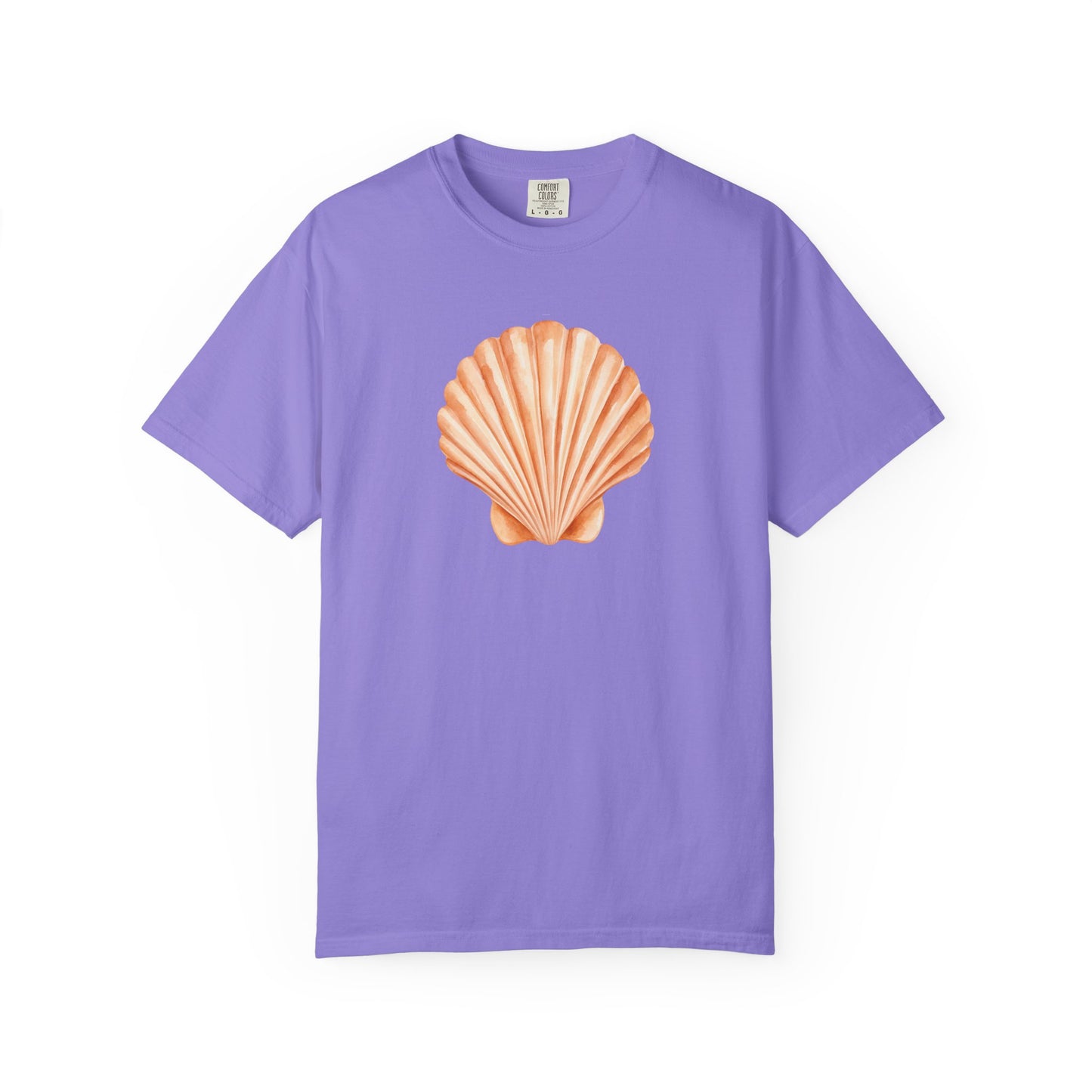 Shell Pocket T-Shirt — Minimal Beach Tee with Orange Seashell