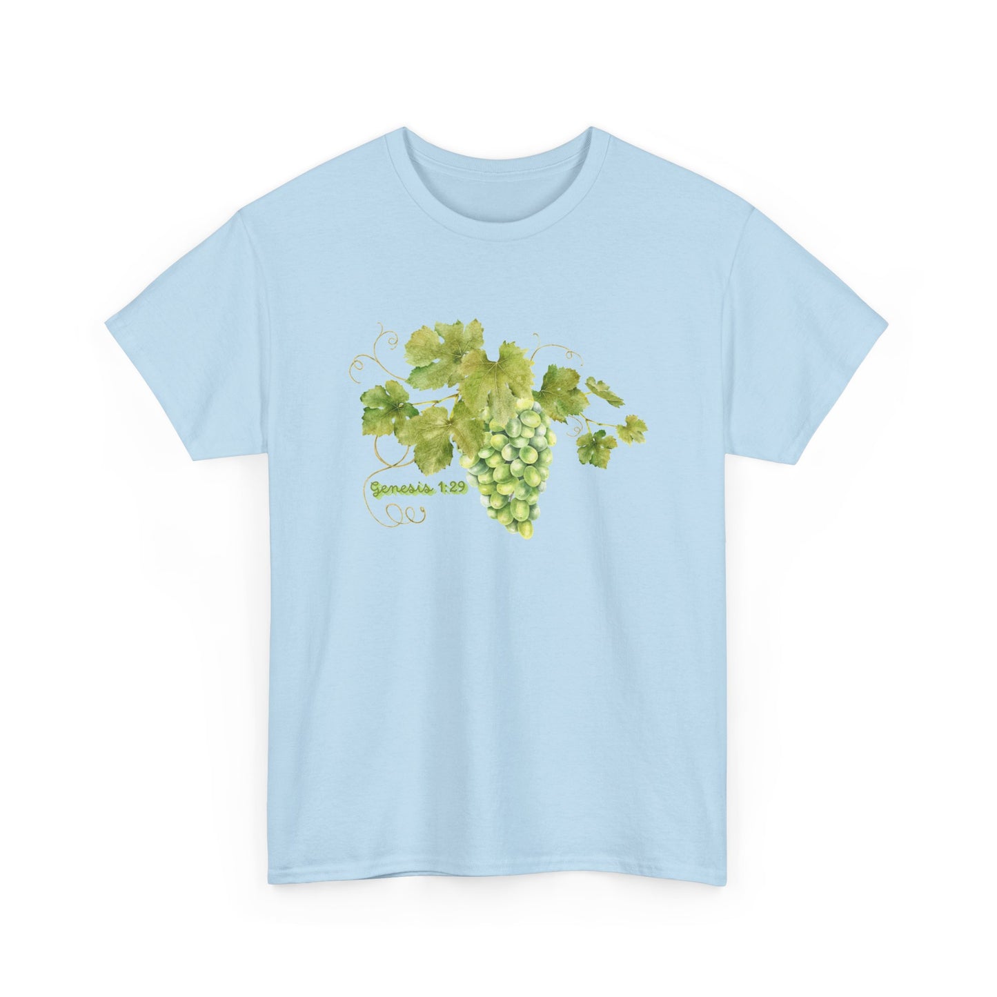 Genesis 1:29 Grapevine Watercolor T-Shirt — Green Grape Vines Tee