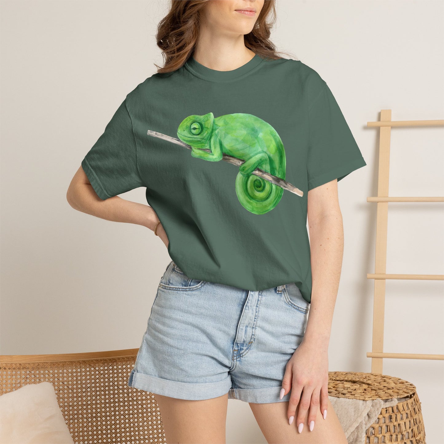Chameleon Branch T-Shirt — Cute Green Chameleon Graphic Tee