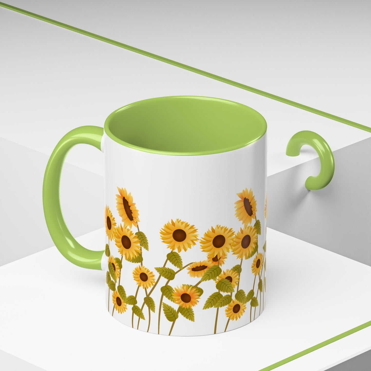 Sunflower Field Accent Tea Mug – Bright Floral 11/15oz Ceramic