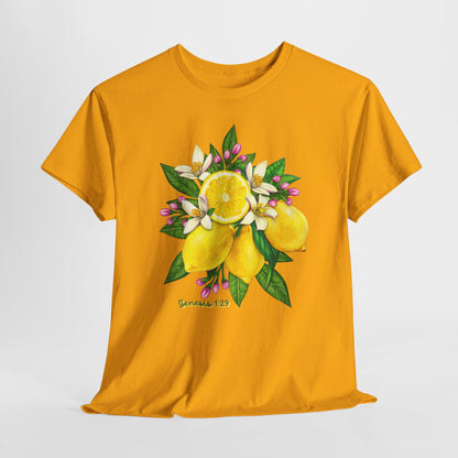 Lemon Blossom Tee — Botanical Citrus Graphic T‑Shirt (Genesis 1:29)