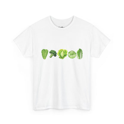 Vegetable Row T-Shirt — Green Veggies Lettuce Broccoli Cabbage Graphic Tee