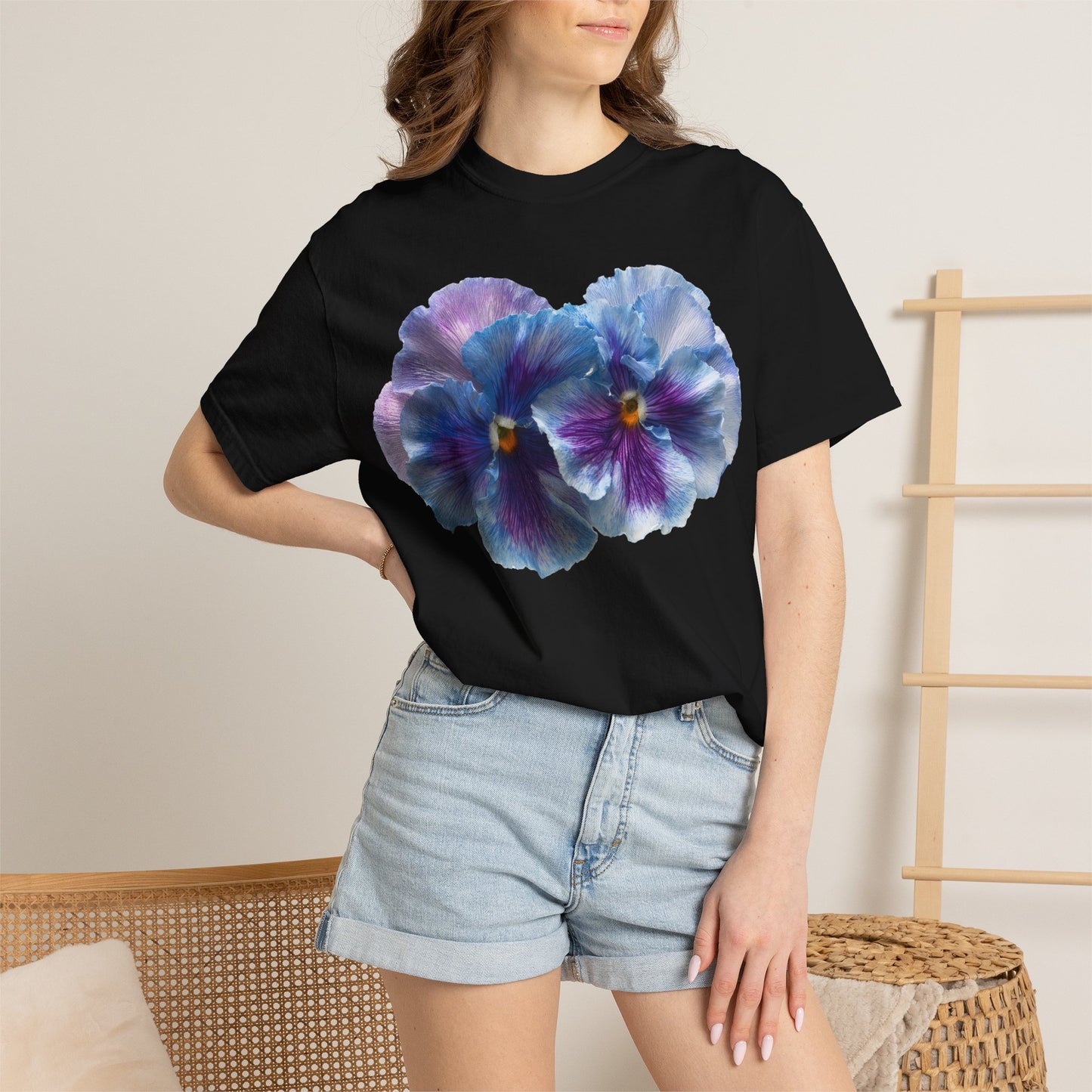 Pansy Watercolor T-Shirt — Purple Blue Floral Graphic Tee