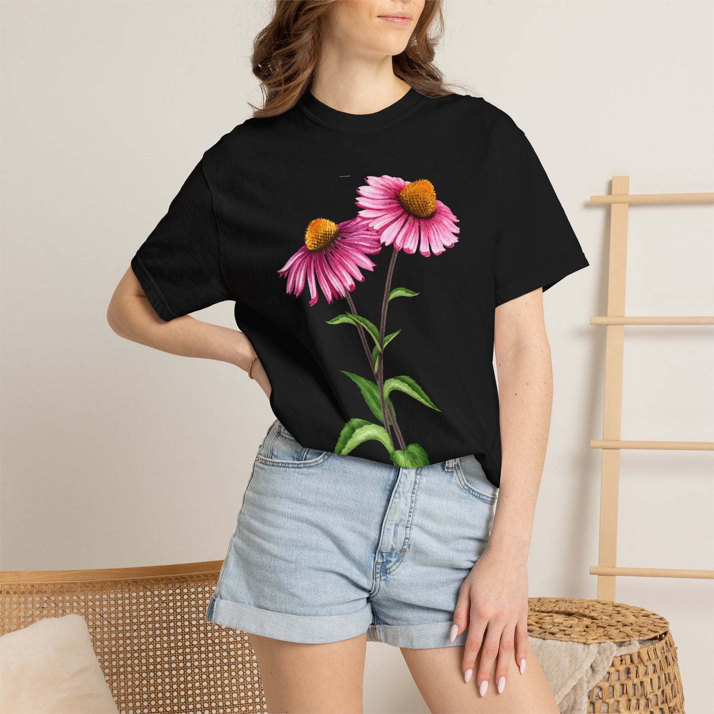 Floral Coneflower T-Shirt — Pink Echinacea Botanical Tee