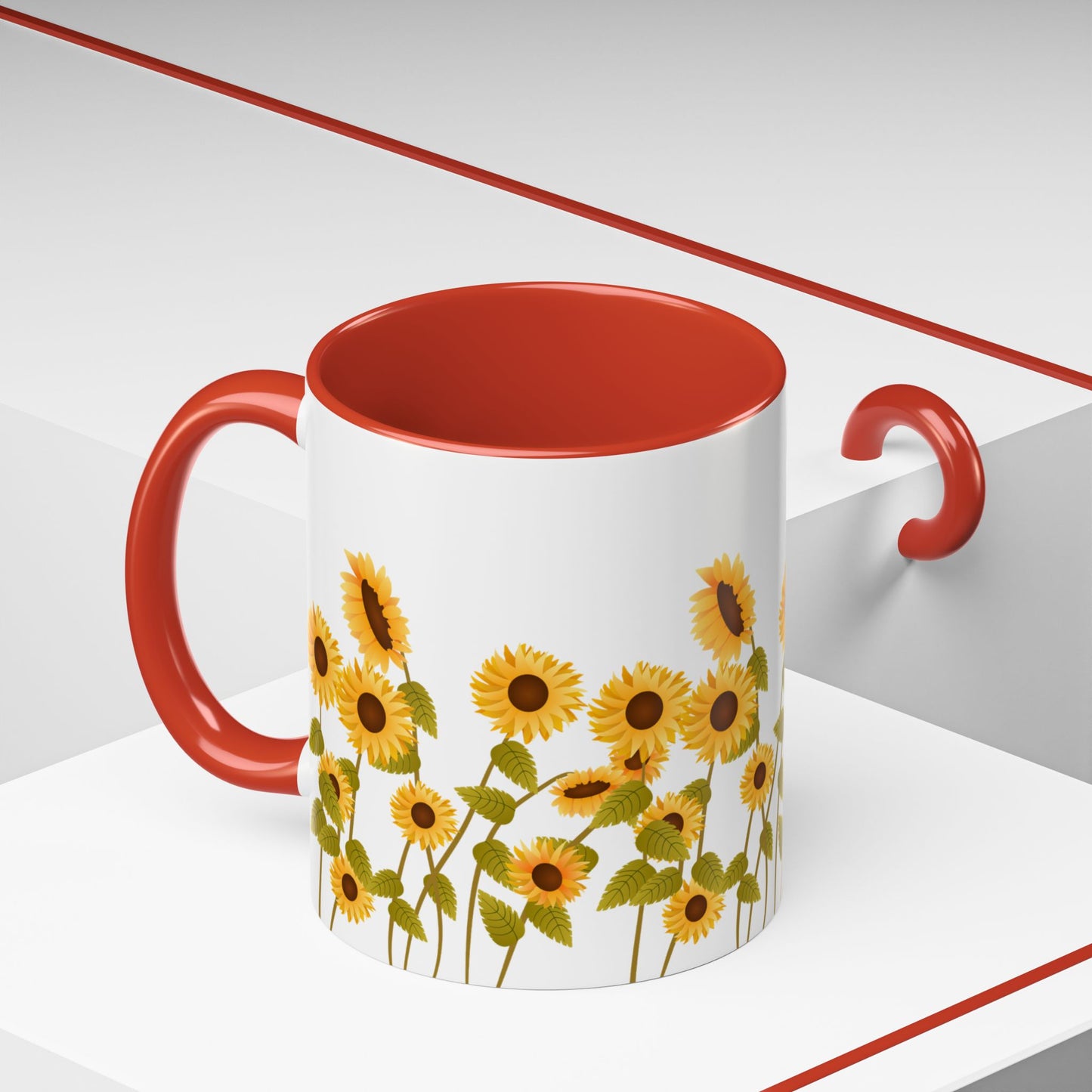 Sunflower Field Accent Tea Mug – Bright Floral 11/15oz Ceramic