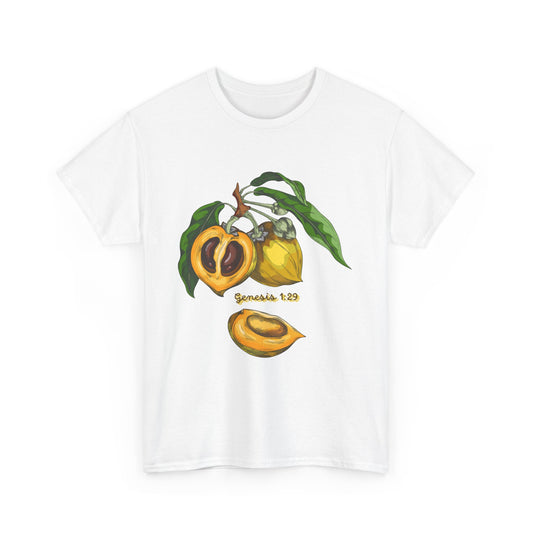 Apricot Illustration T-Shirt — Botanical Fruit Graphic Tee Genesis 1:29
