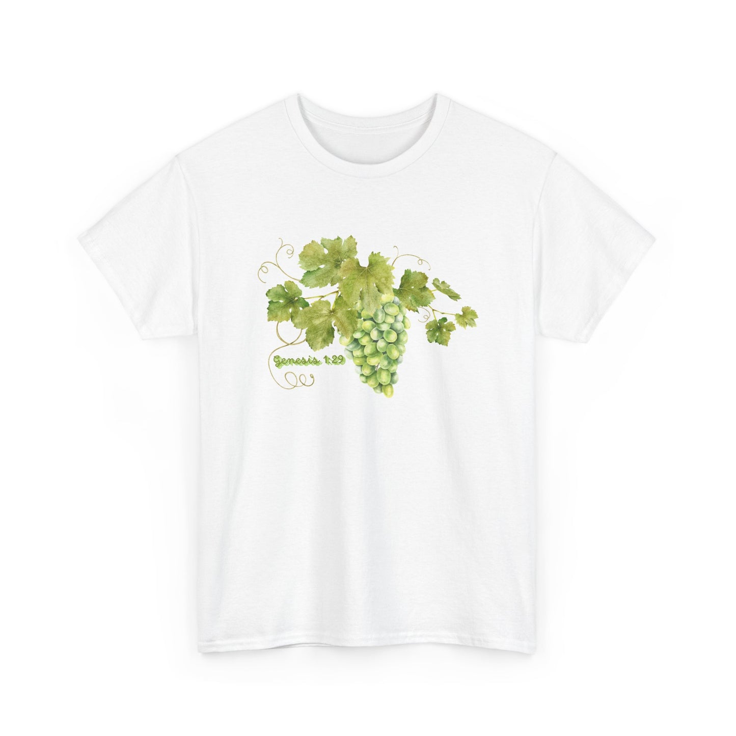 Genesis 1:29 Grapevine Watercolor T-Shirt — Green Grape Vines Tee