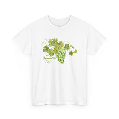 Genesis 1:29 Grapevine Watercolor T-Shirt — Green Grape Vines Tee
