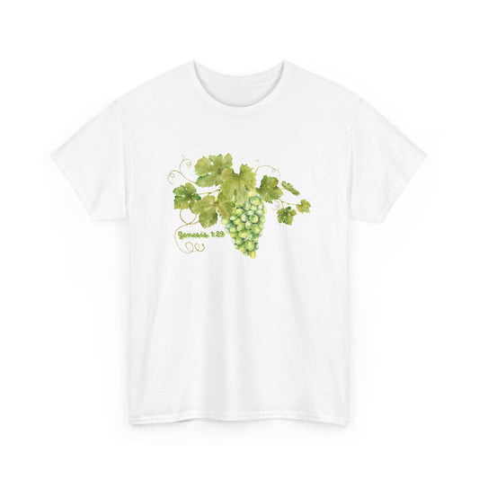 Genesis 1:29 Grapevine Watercolor T-Shirt — Green Grape Vines Tee
