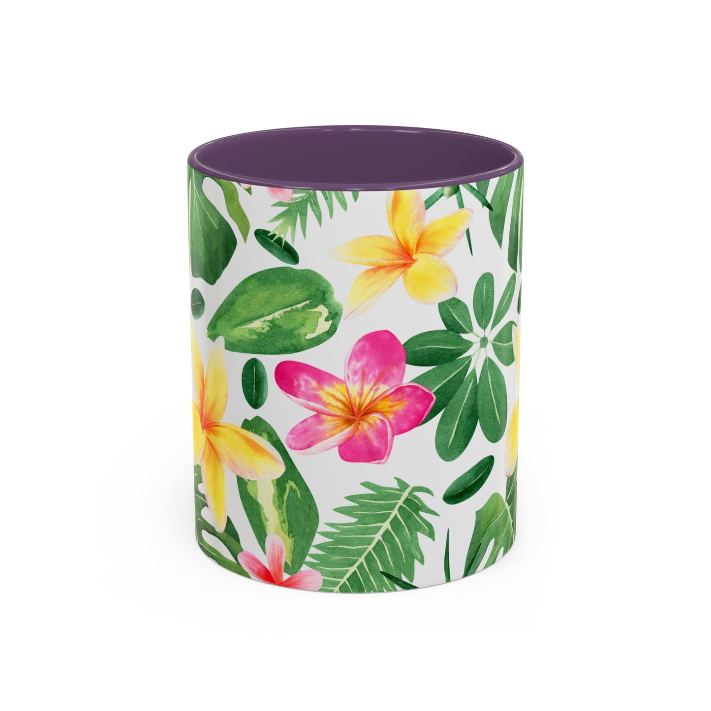 Tropical Floral Coffee Mug — Plumeria & Palm Accent Mug (11/15oz)