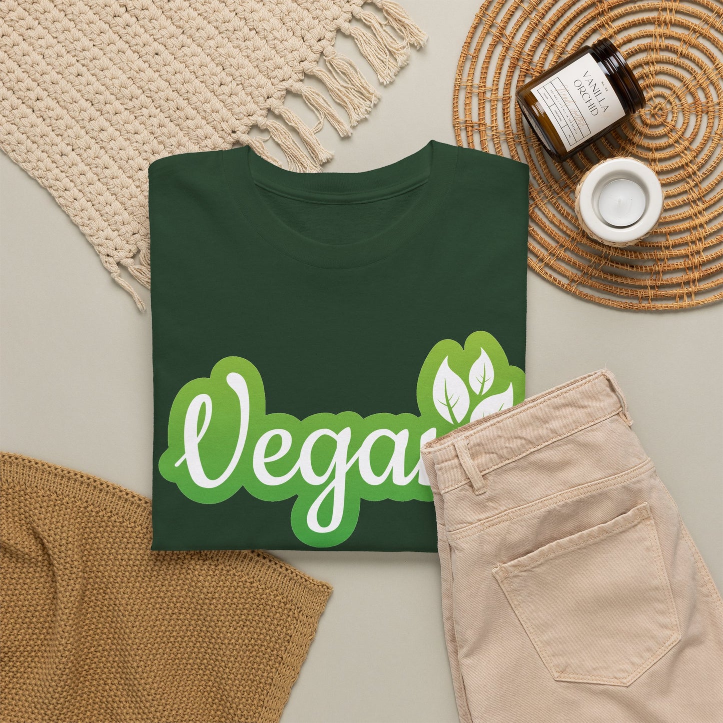 Vegan Script Tee — Green Leaf Eco-Friendly T-Shirt
