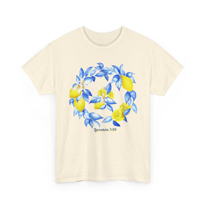 Lemon Wreath Graphic Tee — Genesis 1:29 Floral Scripture T-Shirt