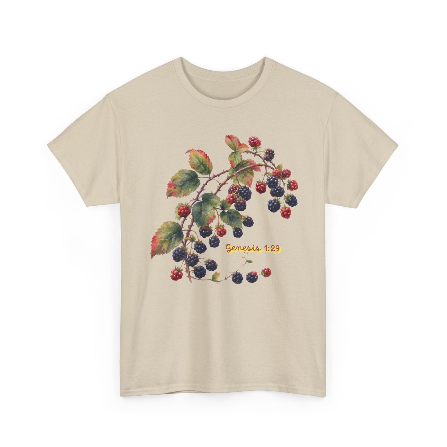 Blackberry Branch T-Shirt — Botanical Berry Illustration with "Genesis 1:29"