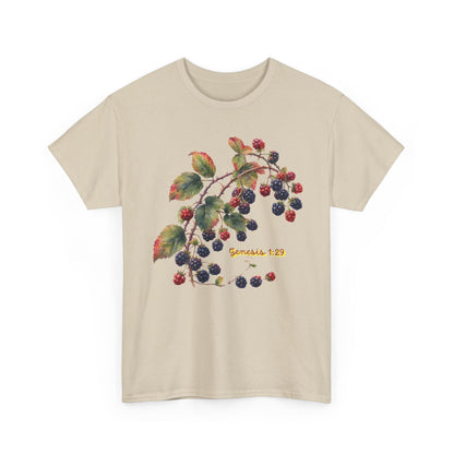 Blackberry Branch T-Shirt — Botanical Berry Illustration with "Genesis 1:29"