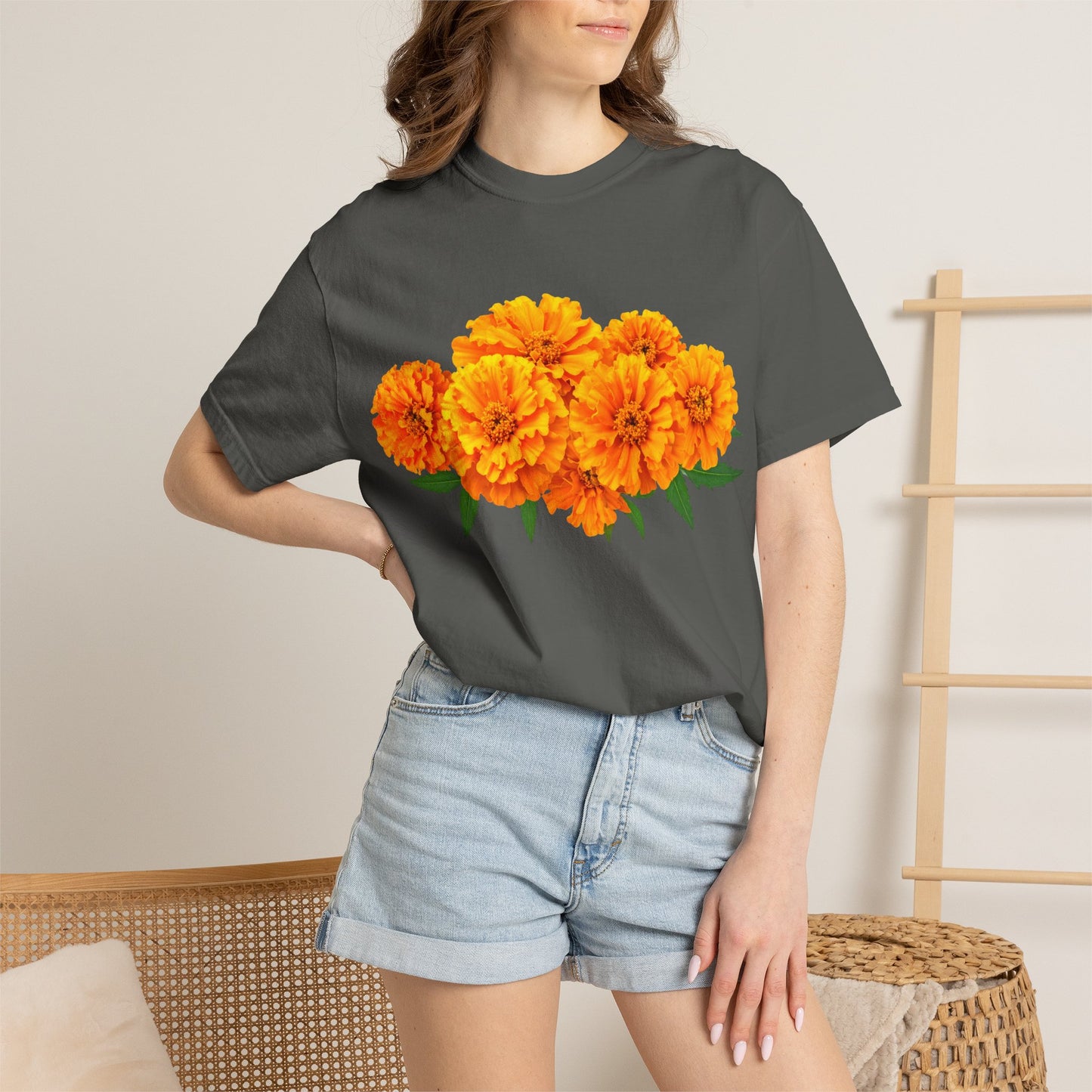Marigold Blooms T-Shirt — Vibrant Floral Graphic Tee