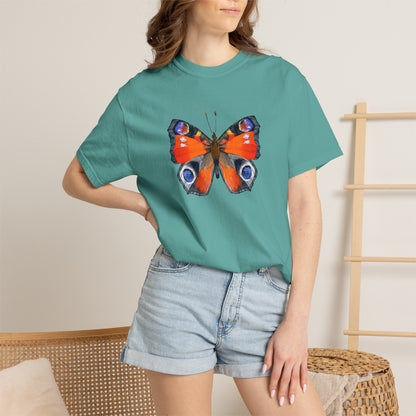 Butterfly Graphic T-Shirt — Vibrant Peacock Butterfly Print on Natural Tee
