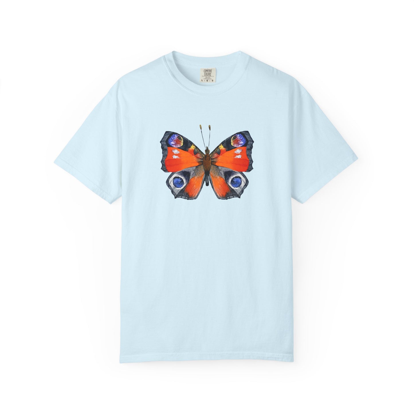Butterfly Graphic T-Shirt — Vibrant Peacock Butterfly Print on Natural Tee