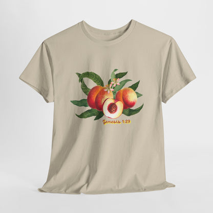 Peach Botanical Tee — Vintage Fruit Illustration T-Shirt ("Genesis 1:29")