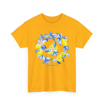 Lemon Wreath Graphic Tee — Genesis 1:29 Floral Scripture T-Shirt