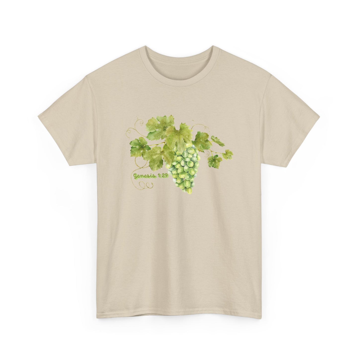 Genesis 1:29 Grapevine Watercolor T-Shirt — Green Grape Vines Tee